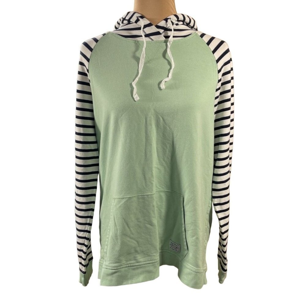 Orvis Women's Pullover Top Shirt Stripe Hoodie Long Sleeve Green White Size L La